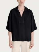 Ragno Blusa con colletto polo in EcoSeta - Nero